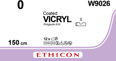 Викрил Ethicon фиолетовый 150 см M3.5 USP0 без иглы (W9026)