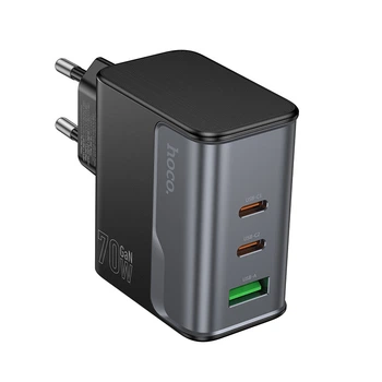 Зарядний пристрій із швидкою зарядкою 70W HOCO CS75A 2Type-C + 1USB Чорний