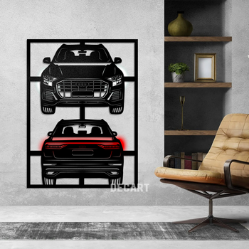 Картина на стену в стиле лофт. Деревянное панно на подарок Decart Audi Q8 2021 120х90 см (без подсветки)