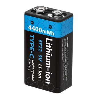 Аккумулятор Крона Pujimax 6F22/6LR61 с USB TYPE-C 9V 4400mWh, Black (16217)