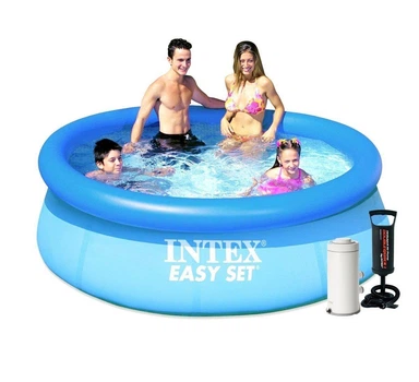 Надувной бассейн Intex 28110-4 круглый из ПВХ с фильтр насосом 2006 л/ч подстилкой тентом насосом 244х76 см Синий (127-9-28110-4)
