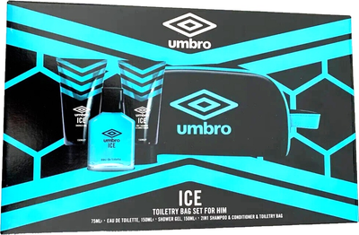 Zestaw męski Umbro Ice Woda toaletowa 75 ml + Żel pod prysznic 150 ml + Szampon i odżywka 2 w 1 150 ml + Kosmetyczka (5013692263245)