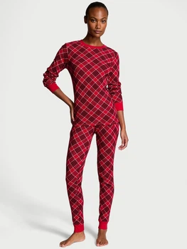Пижама (лонгслив + штаны) женская хлопковая Victoria's Secret 160653093 XS Красная (1159834847)