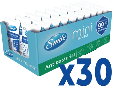 Упаковка вологих серветок Smile Mini Antibacterial з&nbsp;Д-пантенолом 30 пачок по 8 шт (4823071667394)