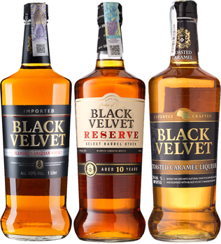 Набор виски Black Velvet 1 л 40% + Black Velvet Reserve 10 YO 1 л 40% + Black Velvet Toasted Caramel 1 л 35% (1021000285302)
