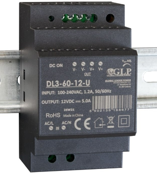 Zasilacz na szynę DIN GLP IP20, 60W, 12V, 5A (DL3-60-12-U) (5902135168677)