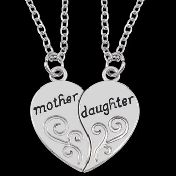 Парні кулони для мами і доньки Mother & Daughter у вигляді половинок серця сріблясті