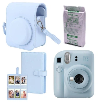 Набор камера Fujifilm Instax Mini 12, Фотобумага 10шт, Чехол, Фотоальбом 108 фото Голубой (Подарочная упаковка)