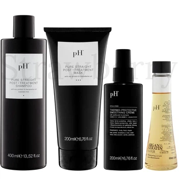 Набір для гладкості випрямленого волосся pH Laboratories: Шампунь pH Laboratories PURE STRAIGHT 400мл + Маска pH Laboratories PURE STRAIGHT 200мл + Термозахисний крем pH Laboratories Thermo-Protective 200мл + Еліксир pH Laboratories Argan&Keratin 100мл