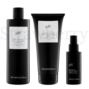 Набор для гладкости выпрямленных волос pH Laboratories: Безсульфатный шампунь pH Laboratories PURE STRAIGHT 400мл + Закрепляющая маска pH Laboratories PURE STRAIGHT 200мл + Флюид для секущихся кончиков pH Laboratories Split-Ends Repair Serum 100мл