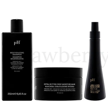 Набор для чувствительной кожи головы и ослабленных волос pH Laboratories: Шампунь pH Laboratories Rejuvenating 250мл + Маска pH Laboratories Extra Butter Deep Moisture 200мл + Спрей 10в1 pH Laboratories Argan&Keratin Nectar Leave-in Conditioner 150мл