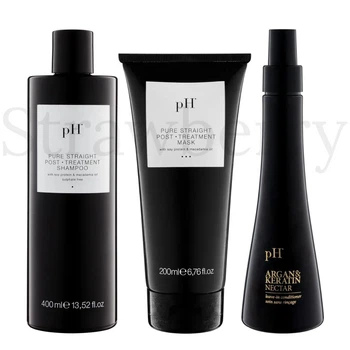 Набор для гладкости выпрямленных волос pH Laboratories: Безсульфатный шампунь pH Laboratories PURE STRAIGHT 400мл + Закрепляющая маска pH Laboratories PURE STRAIGHT 200мл + Спрей 10в1 pH Laboratories Argan&Keratin Nectar Leave-in Conditioner 150мл