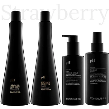 Набір для живлення і стайлінгу волосся pH Laboratories: Шампунь pH Laboratories Argan&Keratin 1л + Маска pH Laboratories Argan&Keratin 1л + Крем для локонів pH Laboratories Curl Defining 200мл + Сольовий спрей pH Laboratories Sea Salt Spray 200мл