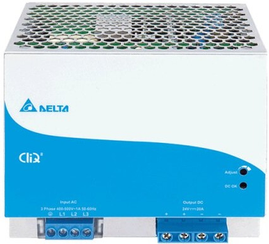 Zasilacz na szynę DIN Delta 480W, 24V, 20A wejście 3-fazowe (DRP024V480W3BN) (5901885208138)