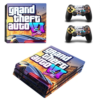 Виниловые наклейки GTA 6 (Grand Theft Auto) на игровую консоль PS4 PRO + геймпад Dualshock 4 + боковые стороны Sony PlayStation 4 PRO / Skin