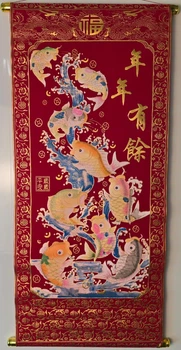 Свиток с изображением карпов на красном фоне, 80×30 см 18649