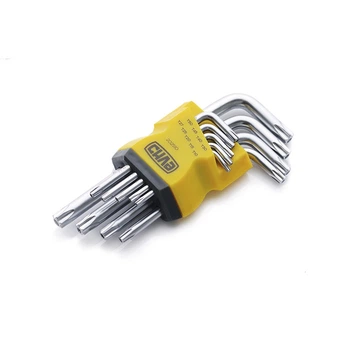 Набор торцевых Г-образных (шестигранников) ключей Torx T10, T15, T20, T25, T27, T30, T40, T45, T50 коротких CrV (9шт) СИЛА