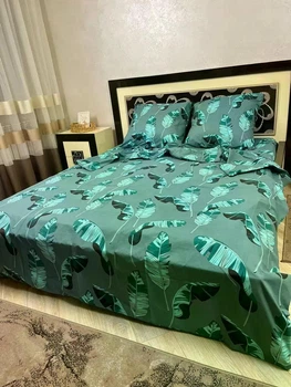 Постельное белье хлопковое Айлант Евро Простынь на резинке 180x200х20 Бязь Зеленое 50 х 70