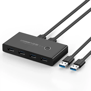 KVM switch USB переключатель на 2 компьютера UGREEN US216 2 In 4 Out USB 3.0 Sharing Switch Box квм свитч для 2 пк черный (30768)