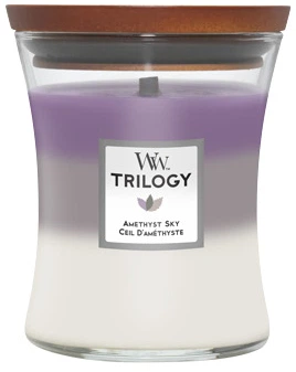 Ароматическая свеча в стекле с трехслойным ароматом Woodwick Medium Trilogy Amethyst Sky 275 г (1707527E)