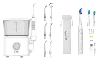 Набор Ирригатор RZTK Dental Pro White 220В + Электрическая зубная щетка RZTK SONIC White