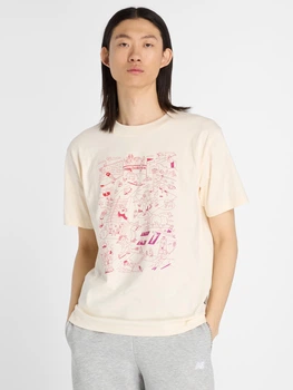 Футболка хлопковая длинная мужская New Balance Athletics S-Mural MT53913PEF M Бежевая с принтом (197968986061)
