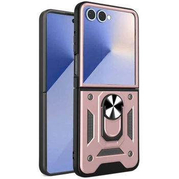 Чохол (PC+TPU) з підставкою Deexe Armor Shield (FF) для Samsung Galaxy Flip 7 - Rose Gold