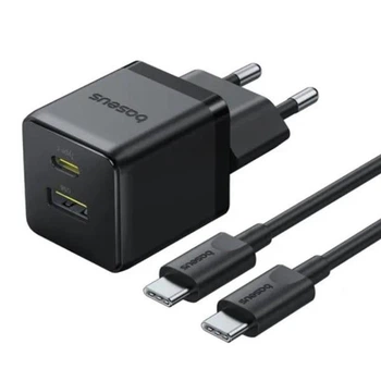 Мережевий зарядний пристрій Baseus Palm Fast Charger Type-C+USB 30W с Cable Type-C to Type-C 60W 20V/3A 1m P1011160A113-01 Black