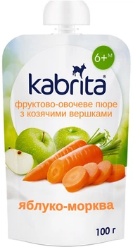 Фруктово-овочеве пюре з козячими вершками Kabrita Яблуко-морква з 6 місяців 100 г (8716677007168)