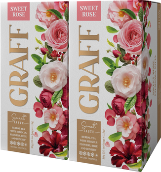 Упаковка трав'яного чаю Graff Sweet Rose з квітів гібіскуса, троянди та шипшини 20 пакетиків х 1.5 г x 2 пачки (4820279612300)