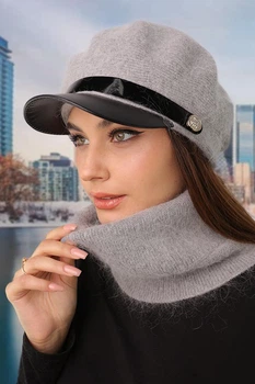 Серый женский комплект из кепки и баффа Иви 4953-77