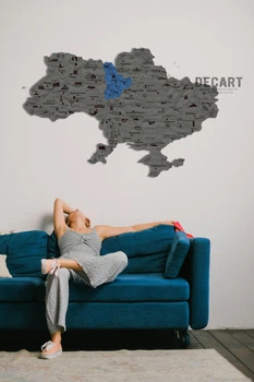 Деревянное панно Decart декор для комнаты, спальни, офиса. Деревянная картина в подарок Карта Украины город сердца 120х79 см