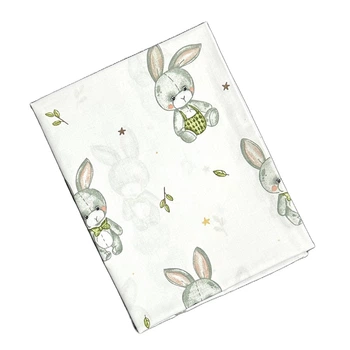Бавовняна (ситцева) пелюшка Зайчики 80х100 Білий / Сірий