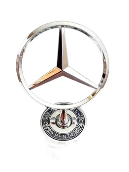 Емблема приціл на капот Mercedes-Benz Хром+напис Чорний 44 мм метал на скотчі (Завод)