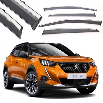 Дефлектори вікон вітровики Benke для Peugeot 2008 2020- Молдинг Нержавіюча сталь 3D (BPG200823-W/S)