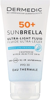 Ультралегкий защитный флюид SPF 50+ для сосудистой и гиперактивной кожи от полного спектра солнечных лучей - Dermedic 50+ Sunbrella Ultra-light Fluid 40ml (1321052-32401624)