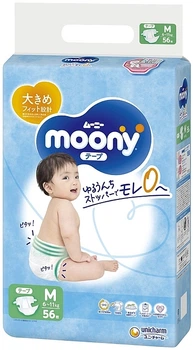 Подгузники для детей 6-11 кг, размер M, 56 шт. - Moony 56шт (1254997-31156190)