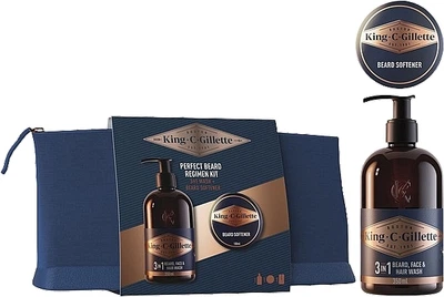 Набор - Gillette King C. Gillette Perfect Beard Regimen Kit (wash/350ml + b/balm/100ml + bag/1pc) (1407995-26800361)