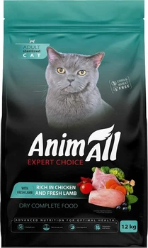 Повнораціонний сухий корм AnimAll для стерилізованих кішок з куркою та свіжою ягнятиною 12 кг (178603)