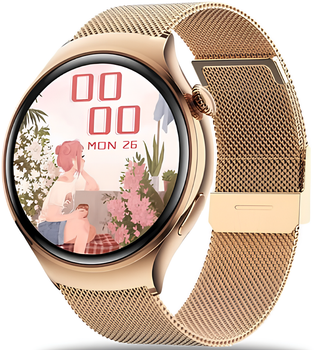Женские смарт-часы UWatch с функцией звонка круглые Золотистые