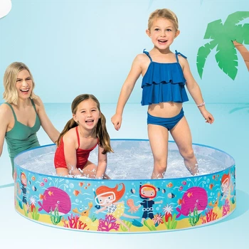 Басейн дитячий Intex 122 см круглий, каркасний, з малюнком пляж, пластикові стінки, для дачі та саду
