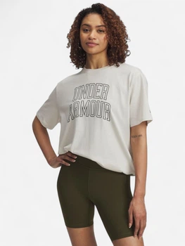 Футболка оверсайз длинная женская Under Armour Rival OS Campus Tee 6007883-110 M Бежевая (198632385517)