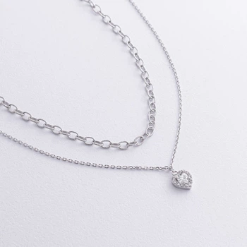Двойное серебряное колье "Сердечко" (фианиты) 908-01589 Онікс 38