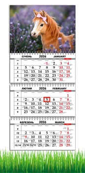 Календарь настенный квартальный на 2026 год на три пружины, Apriori, год Лошади, Лошадь, символ года Лошадь, Horses , 29,7х61см , 14 вид
