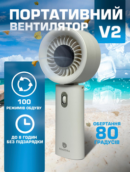 Портативний вентилятор Remzona Fan Breezy 3.5W usb компактний ручний акумуляторний охолоджувач міні кондиціонер HMF-02WT 2025 білий