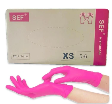 Рукавички нітрілові SEF MAGENTA 3,8 г 100шт розмір XS