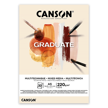 Склейка паперу для міксованих технік GRADUATE MIXED MEDIA, А5 (14,8*21см), 220г/м2, 30л, натуральні кольори, Canson