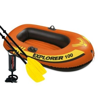 Лодка надувная Intex 58329-2 одноместная Explorer 100 147х84 см из винила с веслами и ручным насосом 2-х камерная Оранжевая (33-9-58329-2)