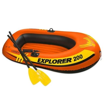 Лодка надувная Intex 58331 Explorer 200 Set полуторная из винила 185х94 см с веслами и мини насосом 2-х камерная Оранжевый (33-9-58331)