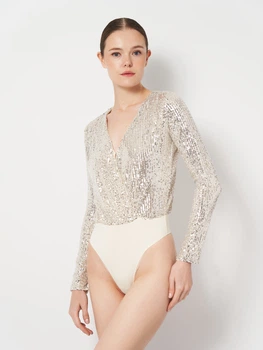 Боді-блуза жіноча H&M 1199877_паетки XS Бежева (2000001632079)